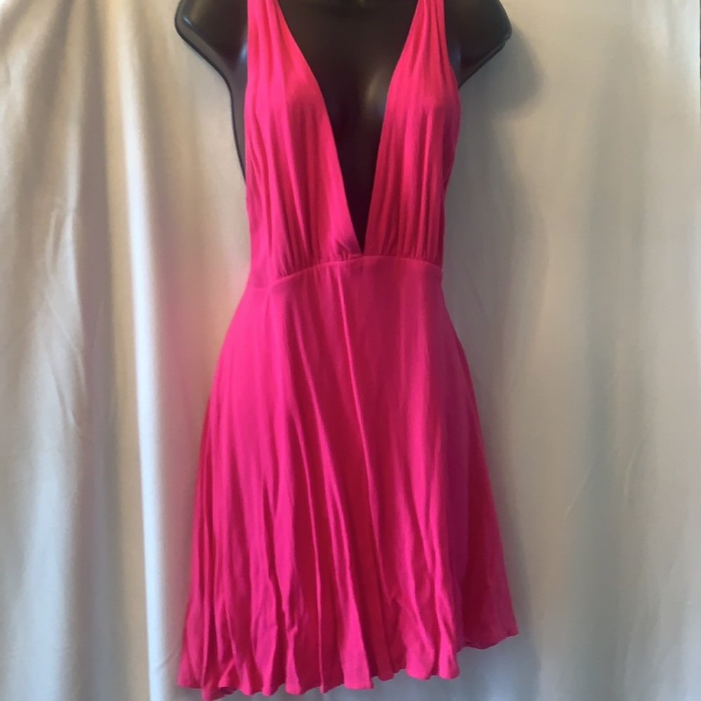 Hot pink sexy short spaghetti strap backless dress